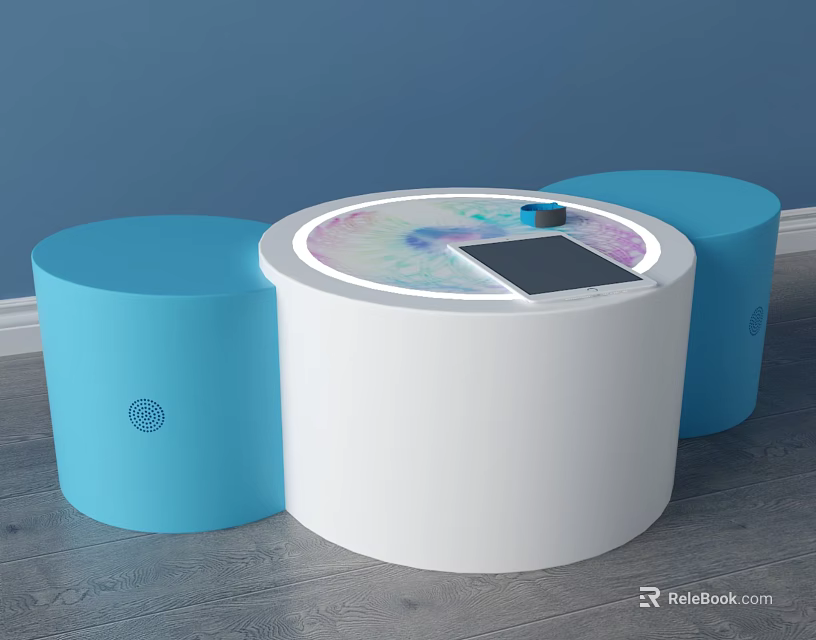 Medical Device White Central Unit Blue Side Cylinders Circular Top Colorful Patterns and Black Tablet 3d model 