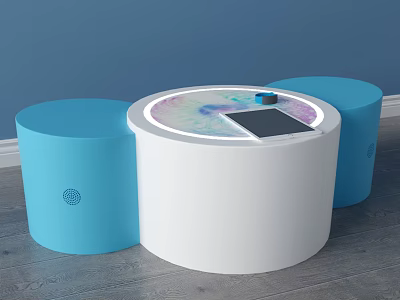 Medical Device White Central Unit Blue Side Cylinders Circular Top Colorful Patterns and Black Tablet 3d model