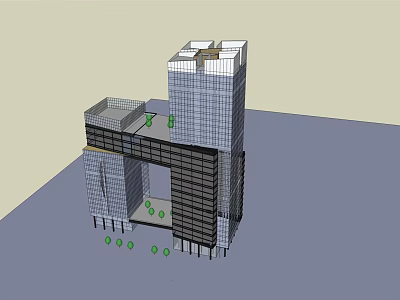 Modern High Rise Office Building With Glass Facade And Ground Greenery 3d model