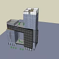 Modern High Rise Office Building With Glass Facade And Ground Greenery