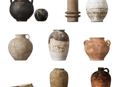 Handcrafted Ceramic Vessels in Various Shapes with Textured Earth Tones Surfaces 3d model
