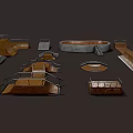 Skate Park Elements Featuring Ramps Rails Steps And Various Structures 3d model