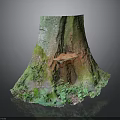 Natural Tree Stump With Green Moss And Orange Accents On Mossy Base