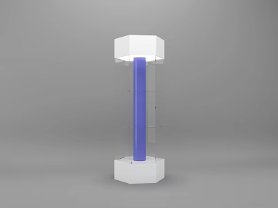 Modern Hexagonal Display Shelf with White Base Top Blue Column and Transparent Glass Shelves 3d model