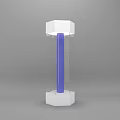 Modern Hexagonal Display Shelf with White Base Top Blue Column and Transparent Glass Shelves