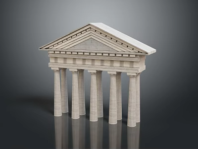 Classical Architecture Scenery with Stone Columns Triangular Pediment on Gray Background and Reflection 3d model