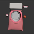 Pink Toilet Living Supplies With Seat Brush Paper Roll And Floor Mat
