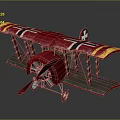 Red And Yellow Biplane Model With Black White Cross Markings And Stripes