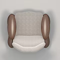 Modern Single Accent Chair With Curved Walnut Wood Arms And Light Fabric Seat