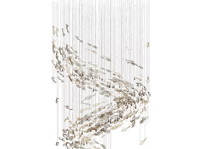 Modern Silver Feather like Chandelier with Flowing Hanging Elements for Elegant Interior Decor 3d model