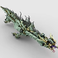 Green Building Blocks Dragon Model With Sharp Spikes And Detailed Body Structure