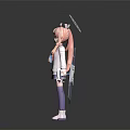 Pink Haired Anime Character In School Uniform With Angelic Halo And Small Creature