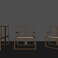 Three Modern Wooden Armchairs With Minimalist Design Against Dark Background