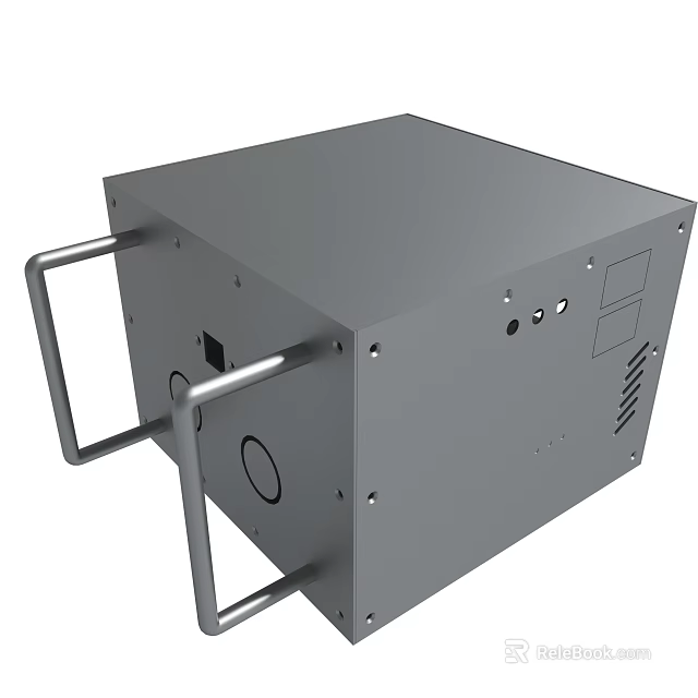 Gray Metal Industrial Equipment Case With Handle Screws And Ventilation Holes 3d model 