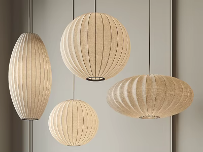 Beige Fabric Chandeliers With Various Shapes For Minimalist Interior Decoration 3d model
