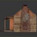 Two Wooden Cabins With Gray Shingle Roof Brick Chimney And Front Porch