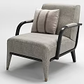 Gray Upholstered Leisure Chair With Black Wooden Armrests And Striped Cushion