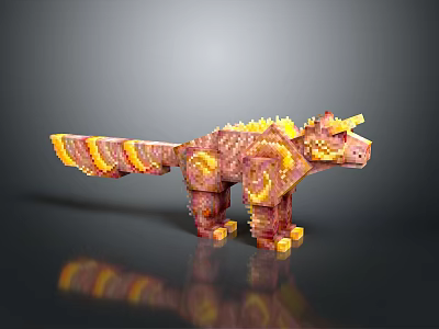 3D Fantasy Creature Model with Spiked Back and Red Yellow Scales Design 3d model
