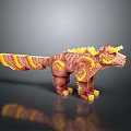3D Fantasy Creature Model with Spiked Back and Red Yellow Scales Design