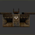 Rustic Stone Textured Furniture Table With Multiple Surfaces Central Structure And Ornate Carvings