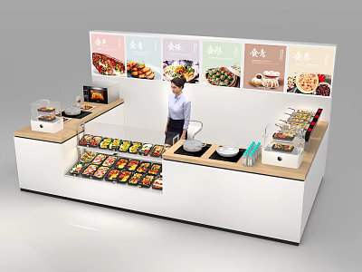 Modern Restaurant Counter With Food Display Cabinets And Fresh Food Items 3d model