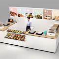 Modern Restaurant Counter With Food Display Cabinets And Fresh Food Items