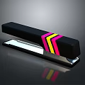 Black Stapler With Pink Yellow And Black Stripes On Reflective Surface 3d model