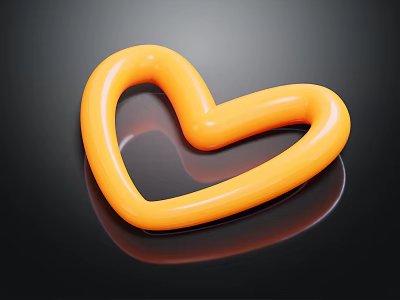 Vibrant Orange Heart Shaped Daily Life Product With Smooth Surface On Black Background And Reflection 3d model