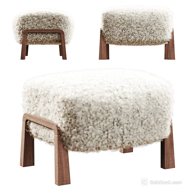 Soft Plush Ottoman with Solid Wooden Legs and Modern Design for Living Room Comfort 3d model 