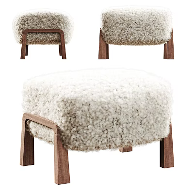 Soft Plush Ottoman with Solid Wooden Legs and Modern Design for Living Room Comfort 3d model