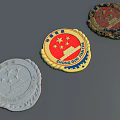 China Prosecution Emblem Featuring Red Background Gold Stars Tiananmen And Worn Gray Versions