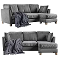 Gray L Shaped Sectional Sofa With Soft Upholstery And Cozy Blanket For Living Room
