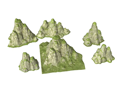 Natural Green Rocky Mountain Landscape with Various Shaped Rocks and White Textures 3d model