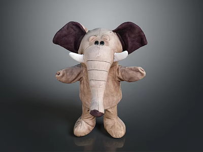 Cute Stuffed Elephant Toy With Brown Body Dark Ears White Tusks And Outstretched Arms 3d model