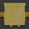 Yellow Square Head Robot Character With Green Eyes For Game Scenes