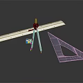 Essential Stationery Supplies Including Compass Ruler Triangle And Eraser On Black Surface