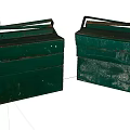 Vintage Green Metal Toolboxes With Handles And Worn Surface Design