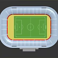 Modern Stadium Architecture With Blue Exterior Red Seats Green Pitch And Floodlights