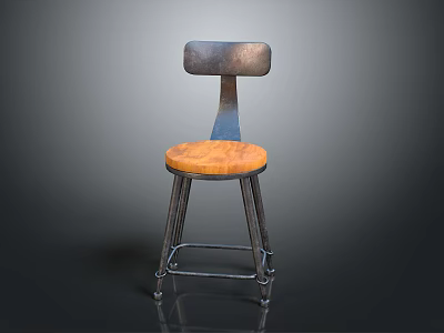 Industrial Style Stool With Metal Backrest And Wooden Seat And Metal Legs 3d model