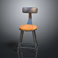Industrial Style Stool With Metal Backrest And Wooden Seat And Metal Legs