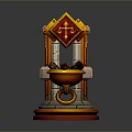 Decorative Fantasy Style Stool With Orange Yellow Stone Base And Cross Symbol And Scroll Details