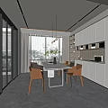 Modern Restaurant Interior Design With White Dining Table And Orange Chairs 3d model