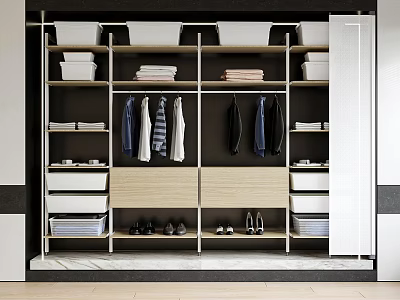 Modern Open Wardrobe Design With Shelves Drawers Hanging Clothes And Shoes Storage 3d model