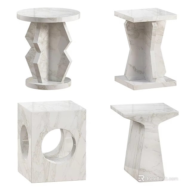 Modern Marble Side Tables With Various Geometric Designs And Elegant Textures 3d model 
