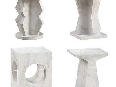 Modern Marble Side Tables With Various Geometric Designs And Elegant Textures 3d model