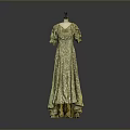 Elegant Golden Long Dress With Floral Pattern And Short Sleeves Design