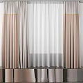 Modern Double Layer Curtains With Beige Pleated Panels And Sheer White Liners 3d model