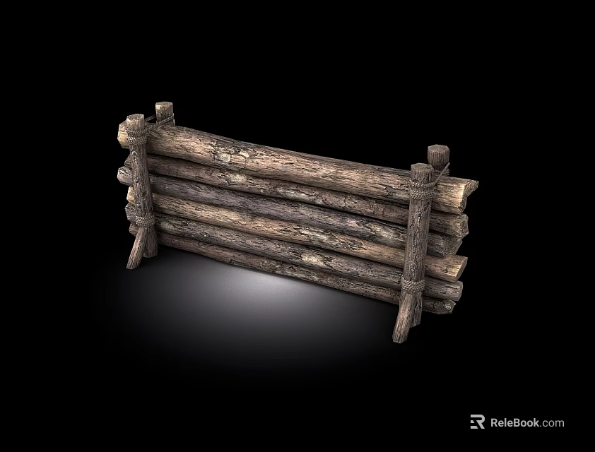 Rustic Wooden Fence Constructed From Logs With Natural Texture And Wooden Structure 3d model 