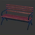 Outdoor Wooden Bench With Slatted Seat And Metal Armrests In Natural Park Setting