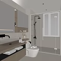 Modern Bathroom Interior With Large Mirror Cabinet Round Sink Glass Shower Partition And Blinds